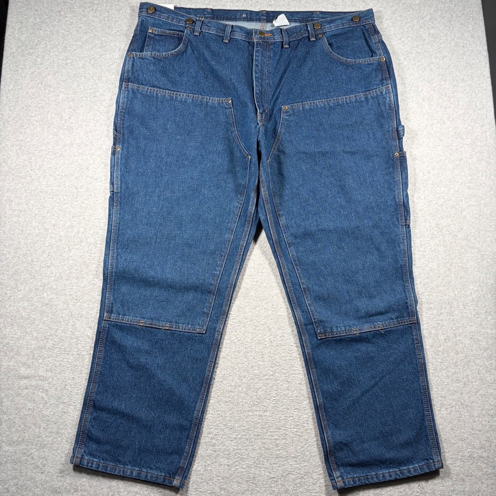 Key Denim Logger Dungaree Men 48x32 Blue Relaxed Fit Double Knee Work Jeans